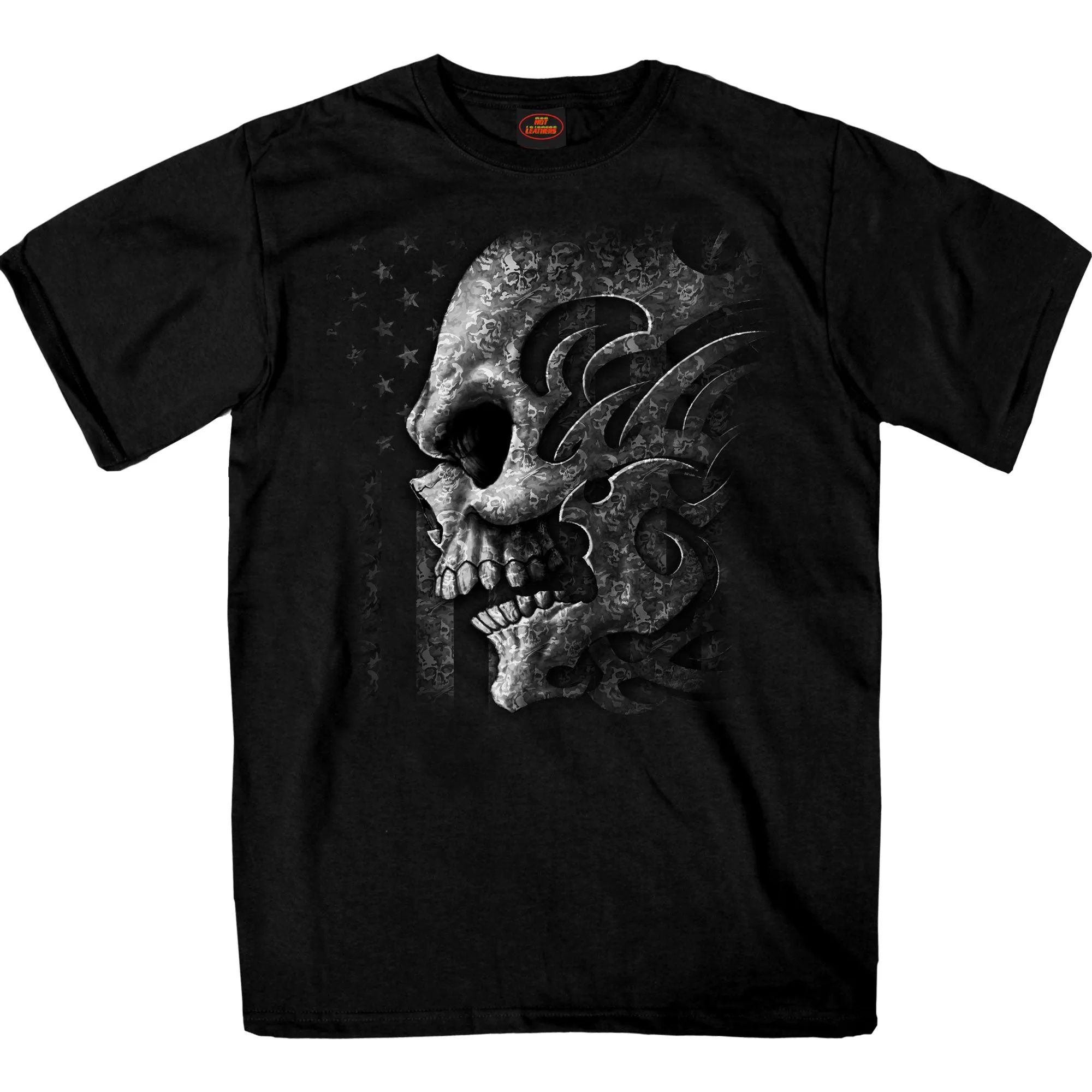 Hot Leathers Tribal Skull Black Tee Shirt