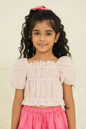 Kiara Cotton Girls Top - Peach Stripes