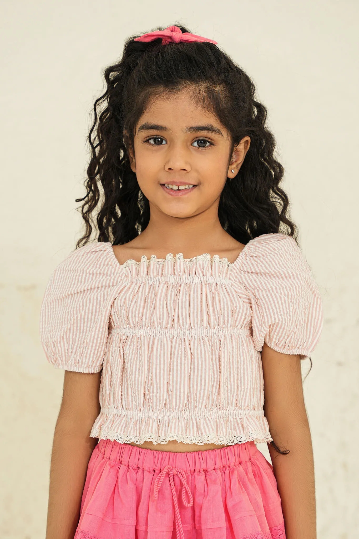 Kiara Cotton Girls Top - Peach Stripes