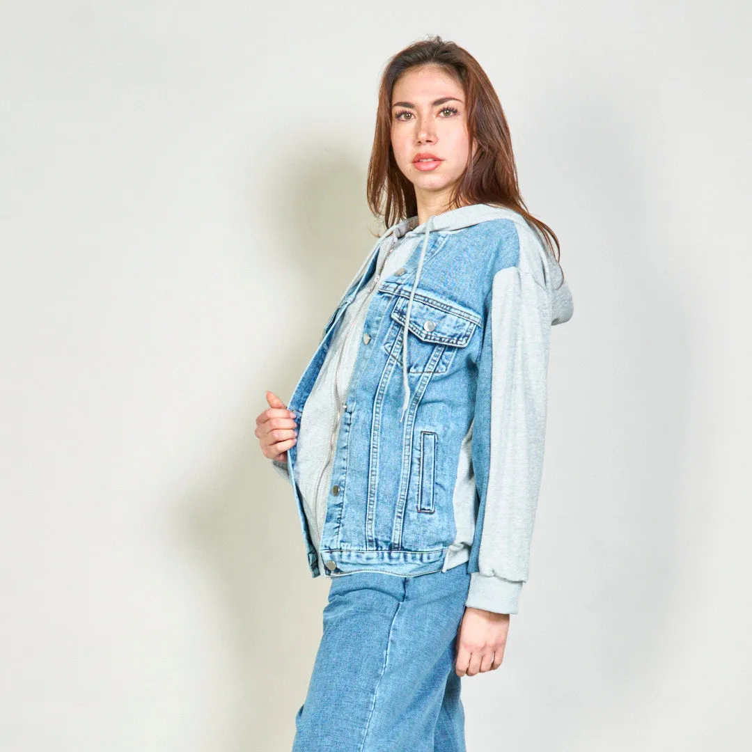 Layered denim and hoodie jacket wholesale