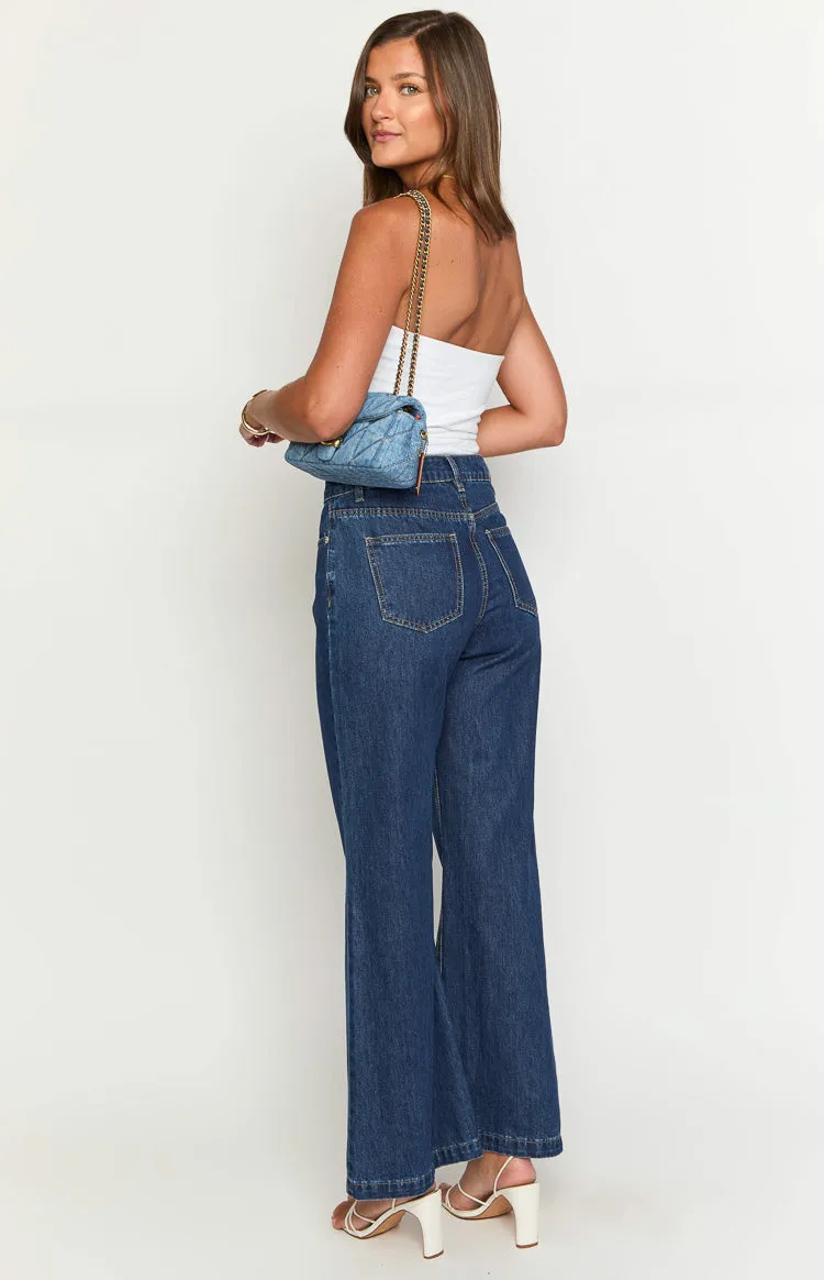 Lenny Dark Blue Denim Flare Jeans