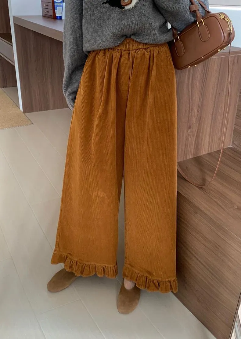 Loose Corduroy Lotus Hem Wide-leg Pants