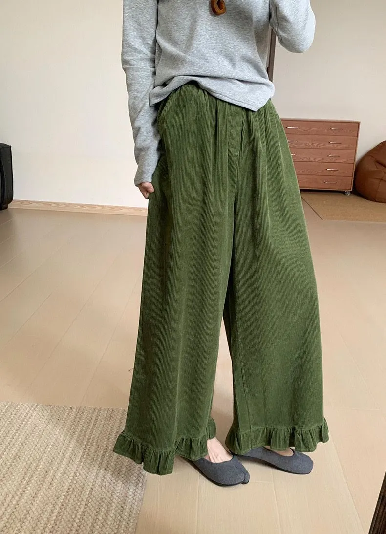 Loose Corduroy Lotus Hem Wide-leg Pants