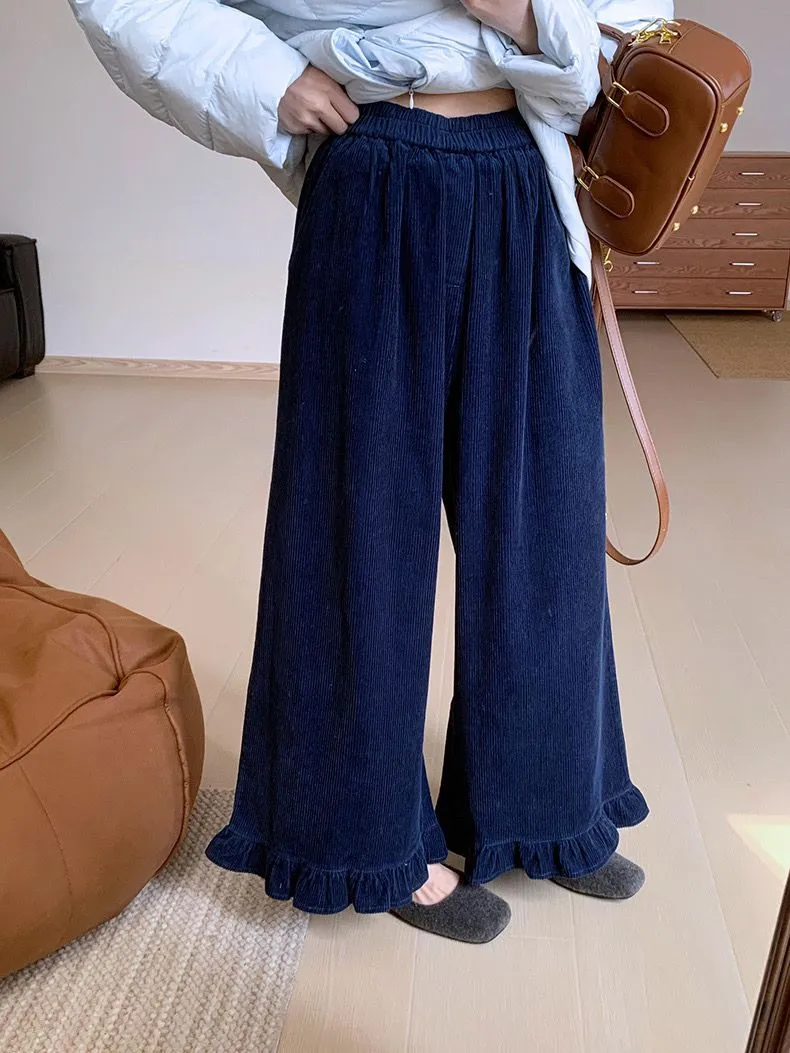 Loose Corduroy Lotus Hem Wide-leg Pants