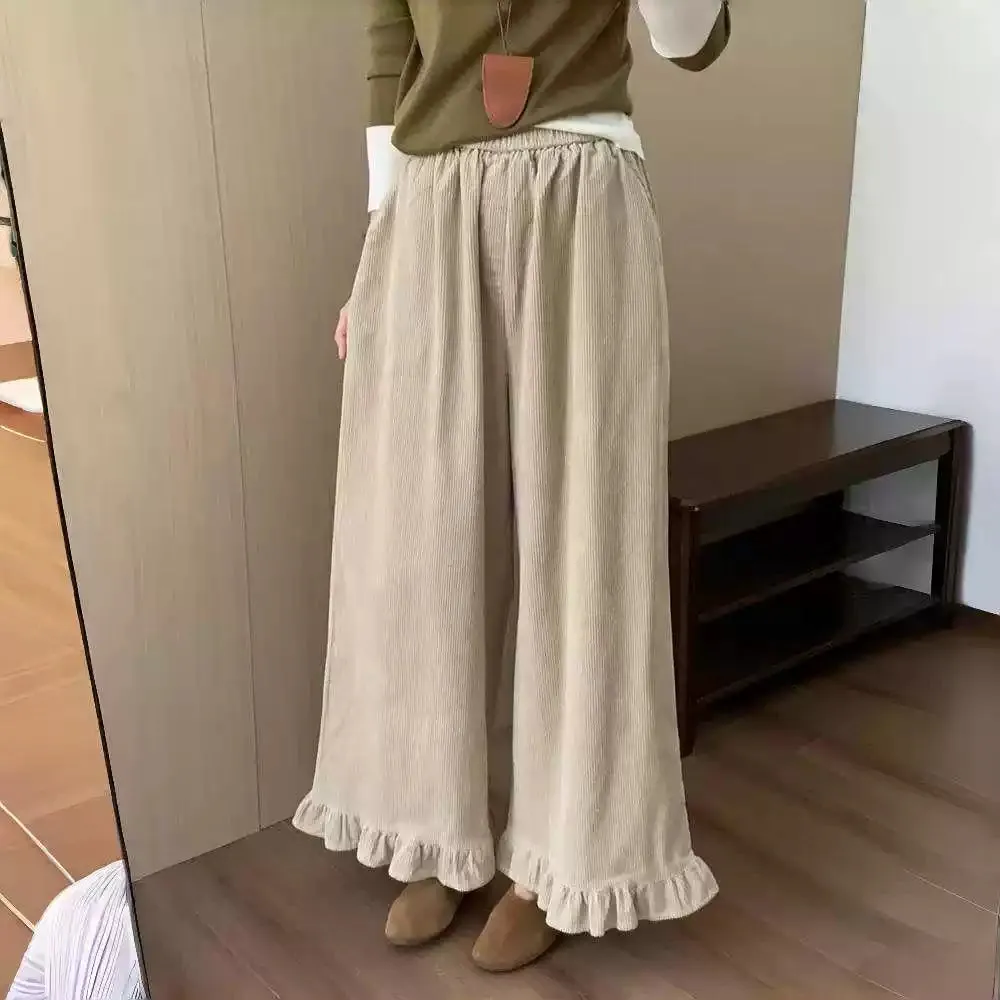 Loose Corduroy Lotus Hem Wide-leg Pants