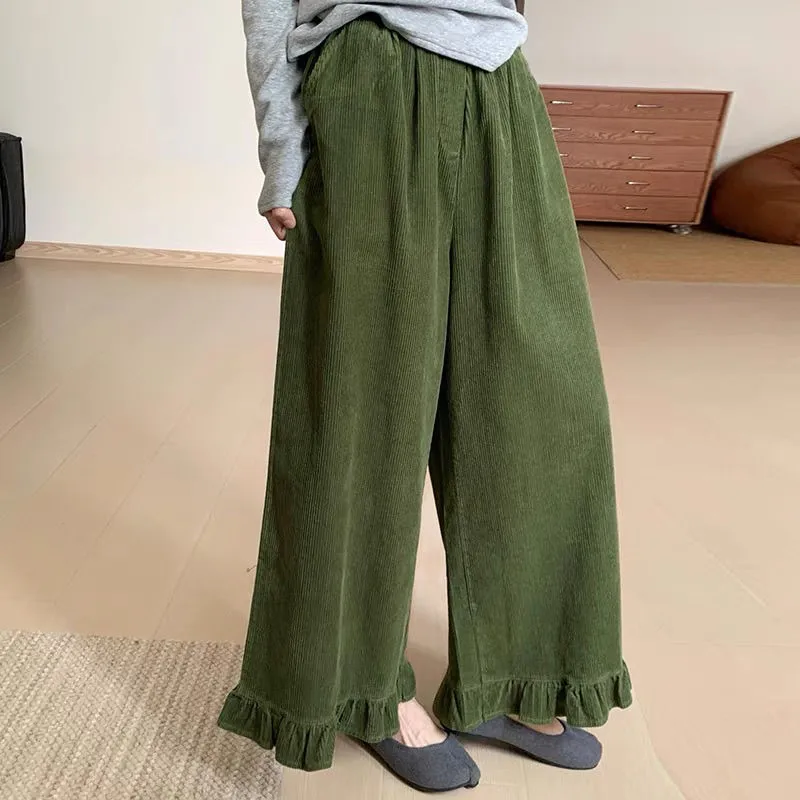 Loose Corduroy Lotus Hem Wide-leg Pants