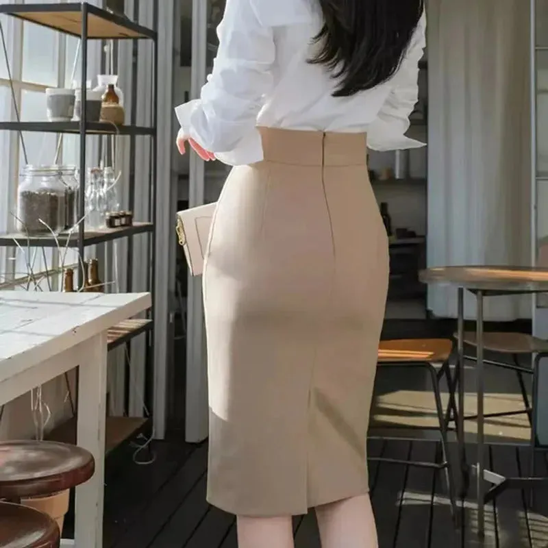 Lucyever Women Office Pencil Skirts 2024 New Autumn Elegant Slim High Waist Black Skirt Ladies Korean Fashion Skinny OL Skirt