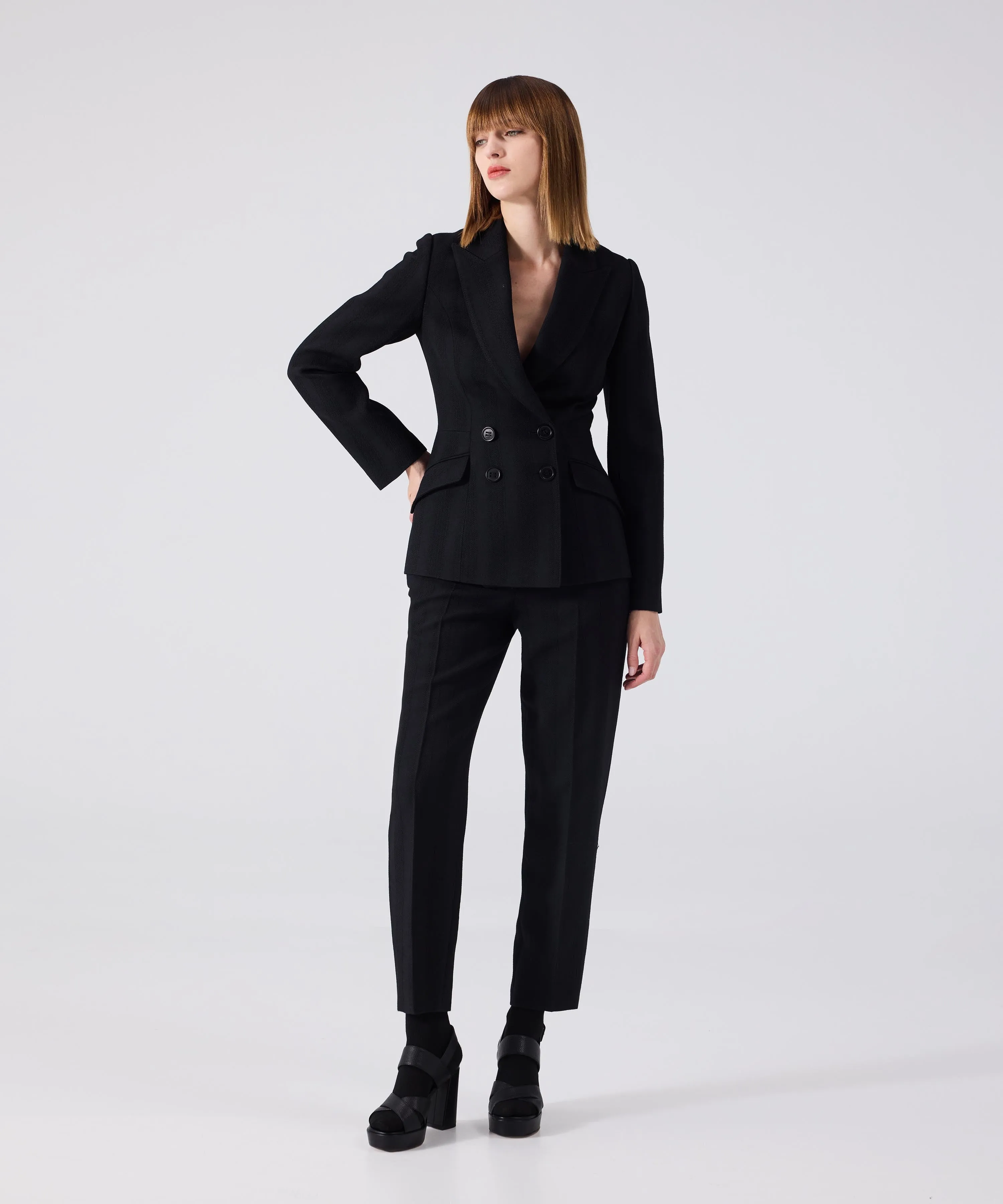 Machka Striped Textured Wool Blazer Black