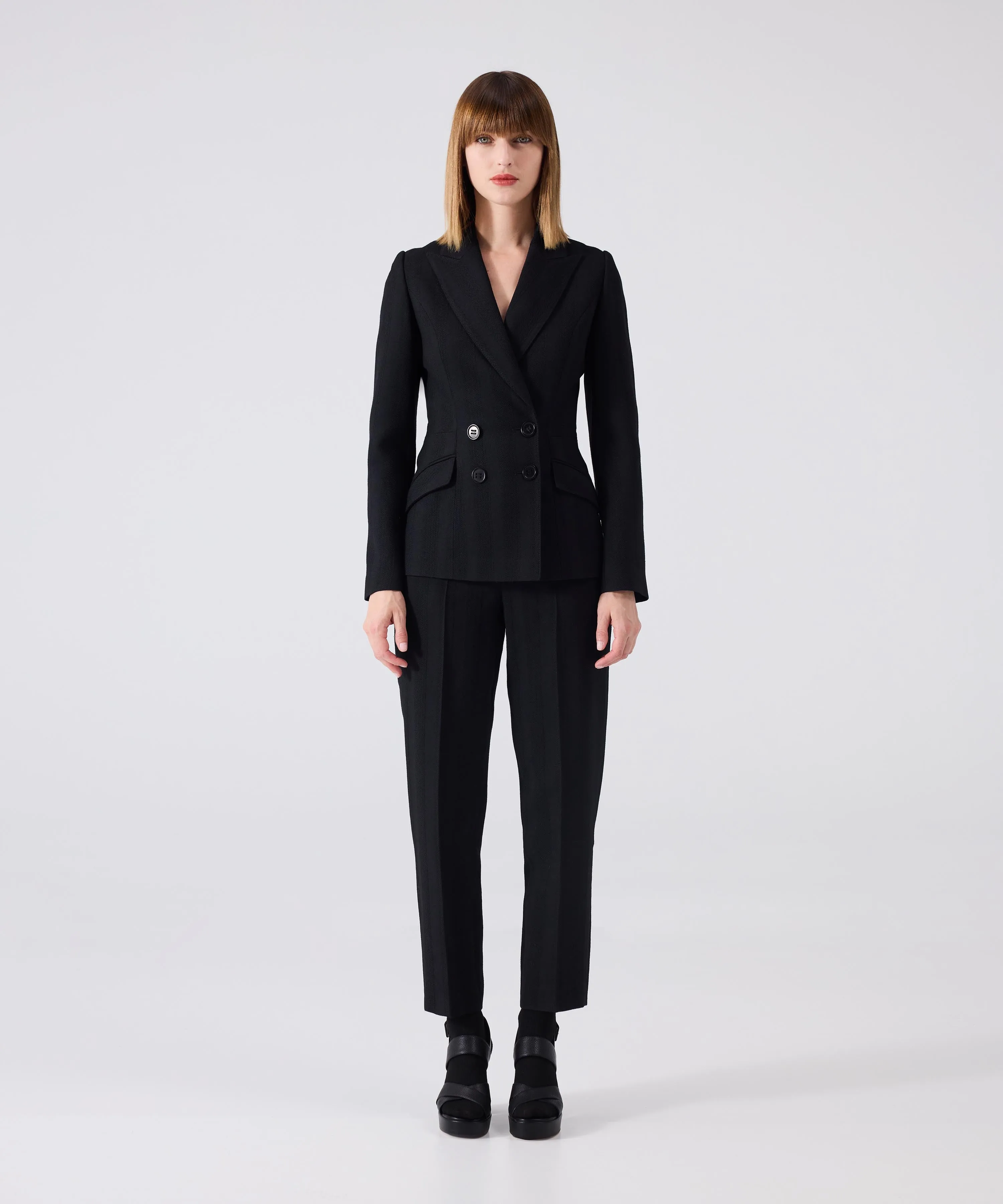 Machka Striped Textured Wool Blazer Black