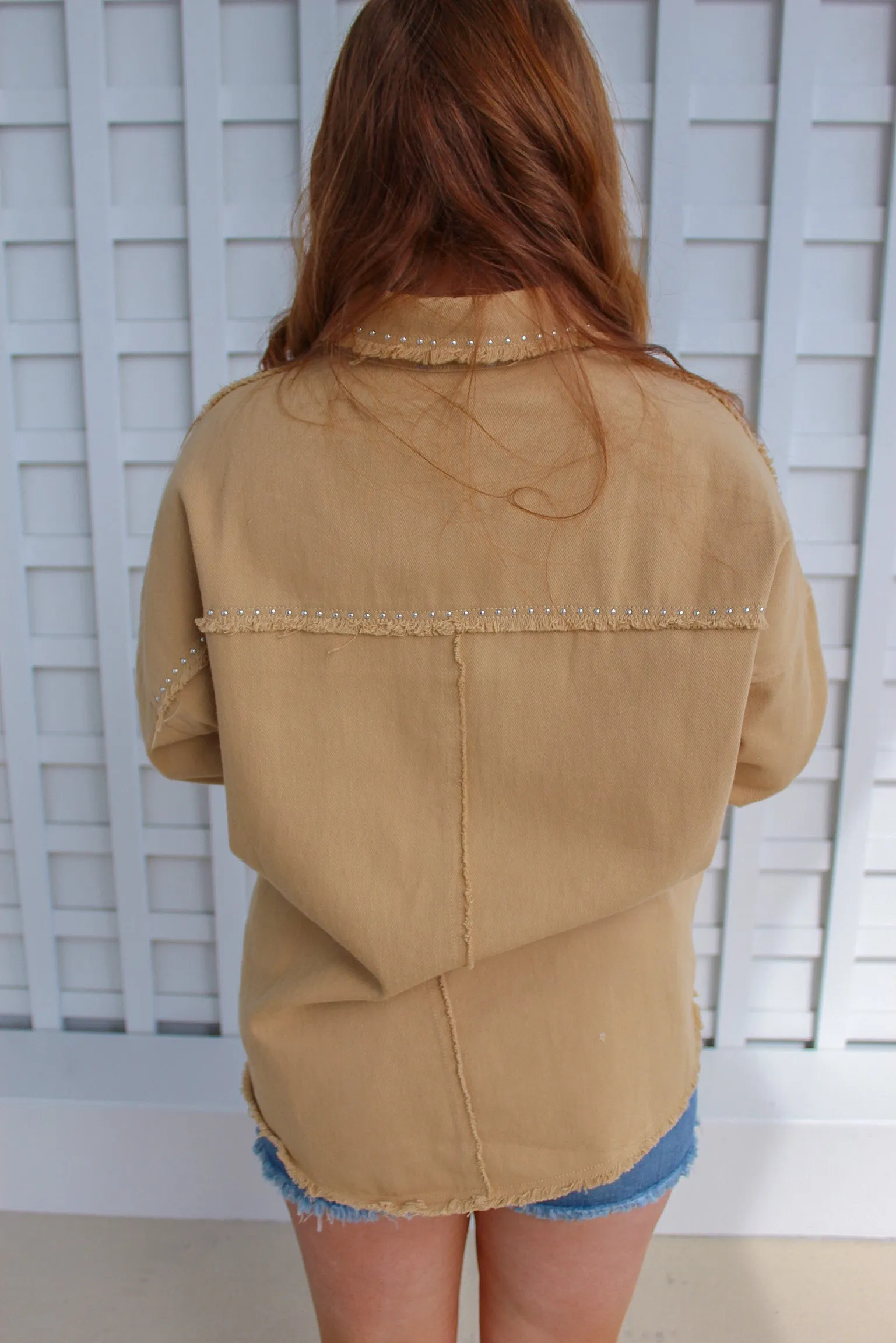 Maggie Studded Twill Jacket- Taupe