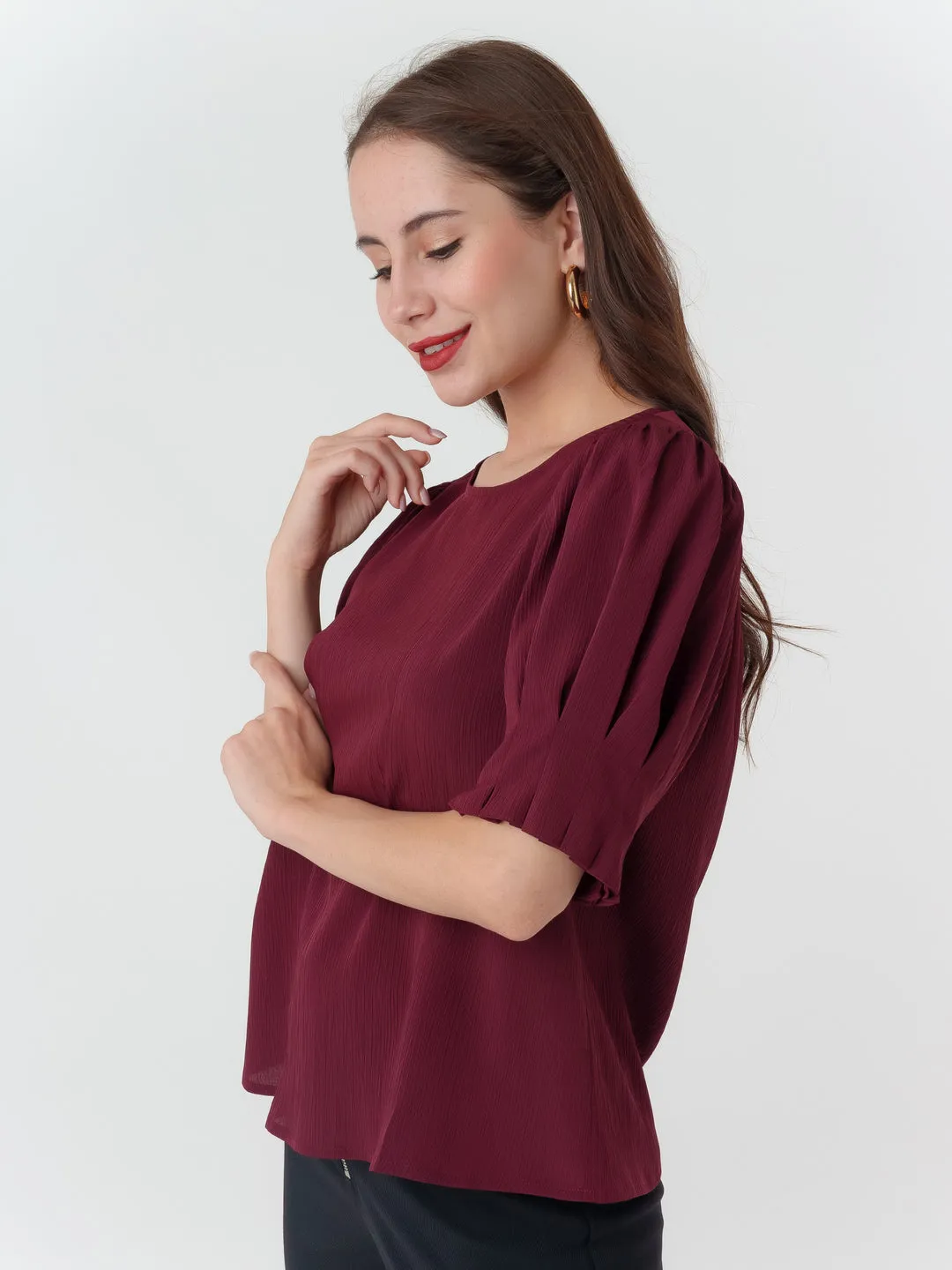 Maroon Textured Regular Top