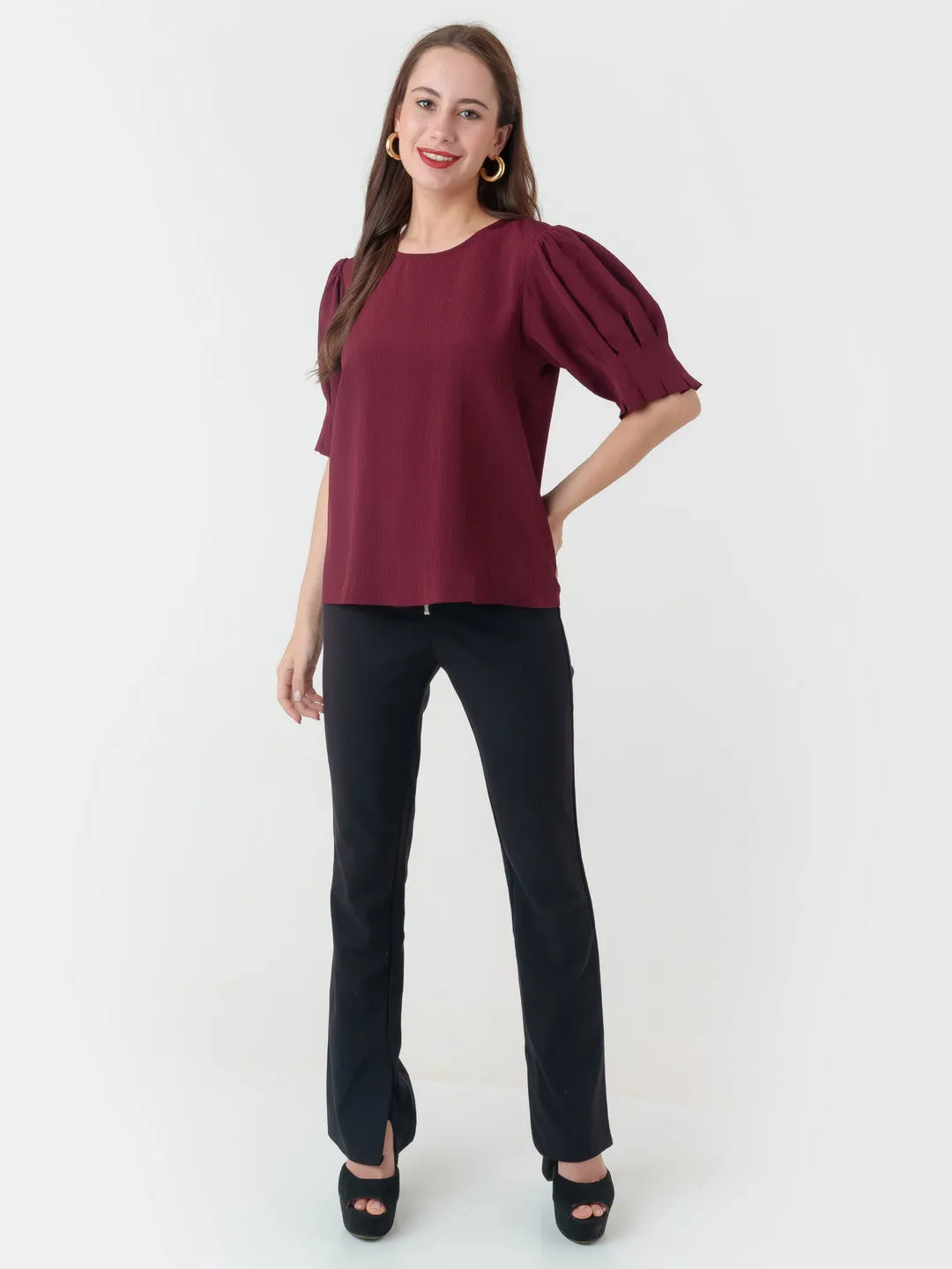 Maroon Textured Regular Top