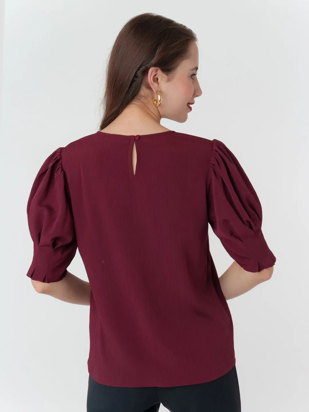 Maroon Textured Regular Top