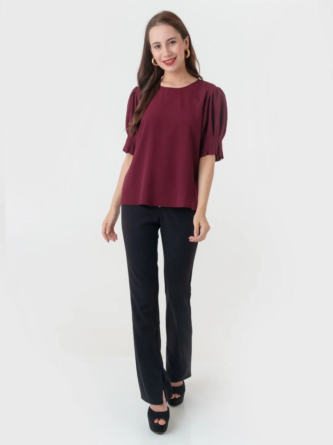 Maroon Textured Regular Top