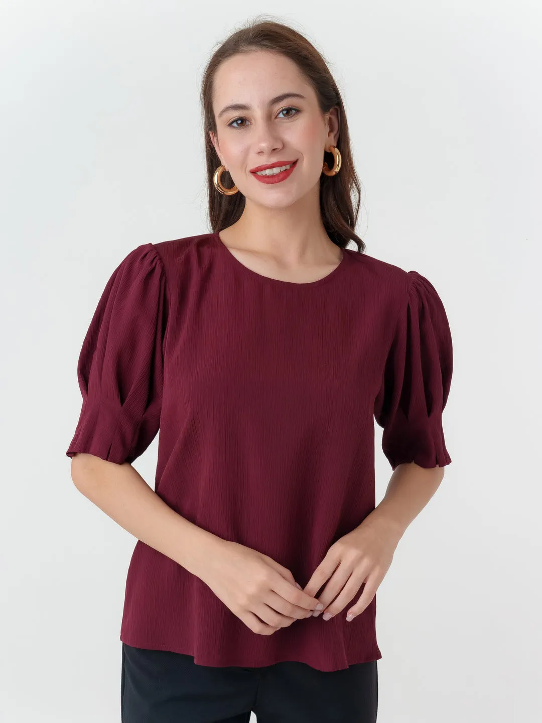 Maroon Textured Regular Top