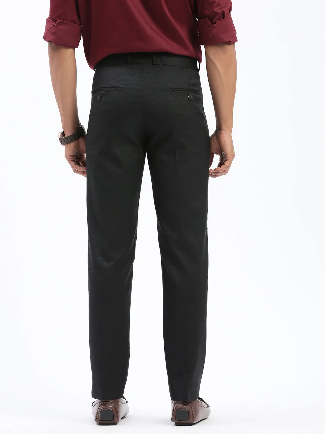 Men Solid Black Formal Trousers