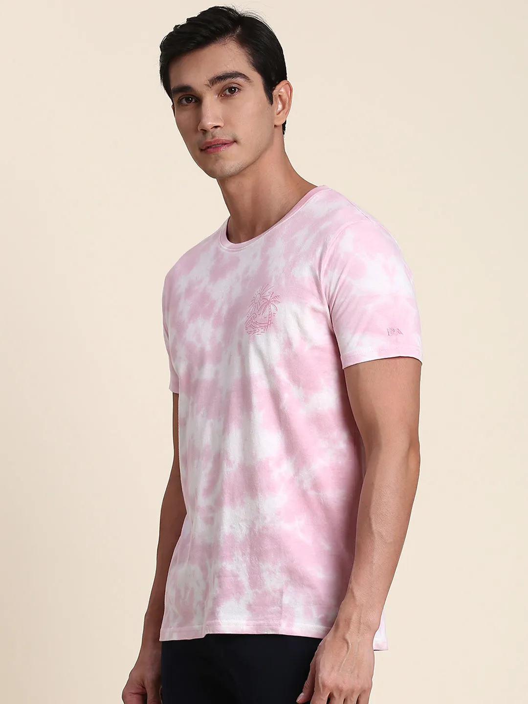 Men's Soft And Stretchy Fabric Pink Casual Crew Neck Tshirt