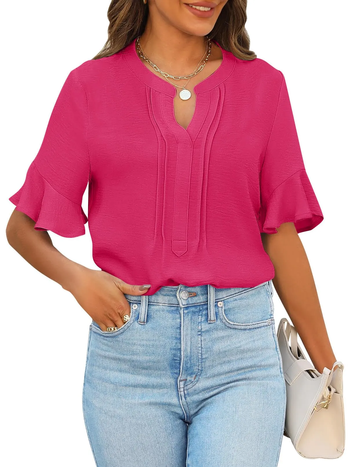 MEROKEETY Ruffle Sleeve V Neck Dressy Blouse