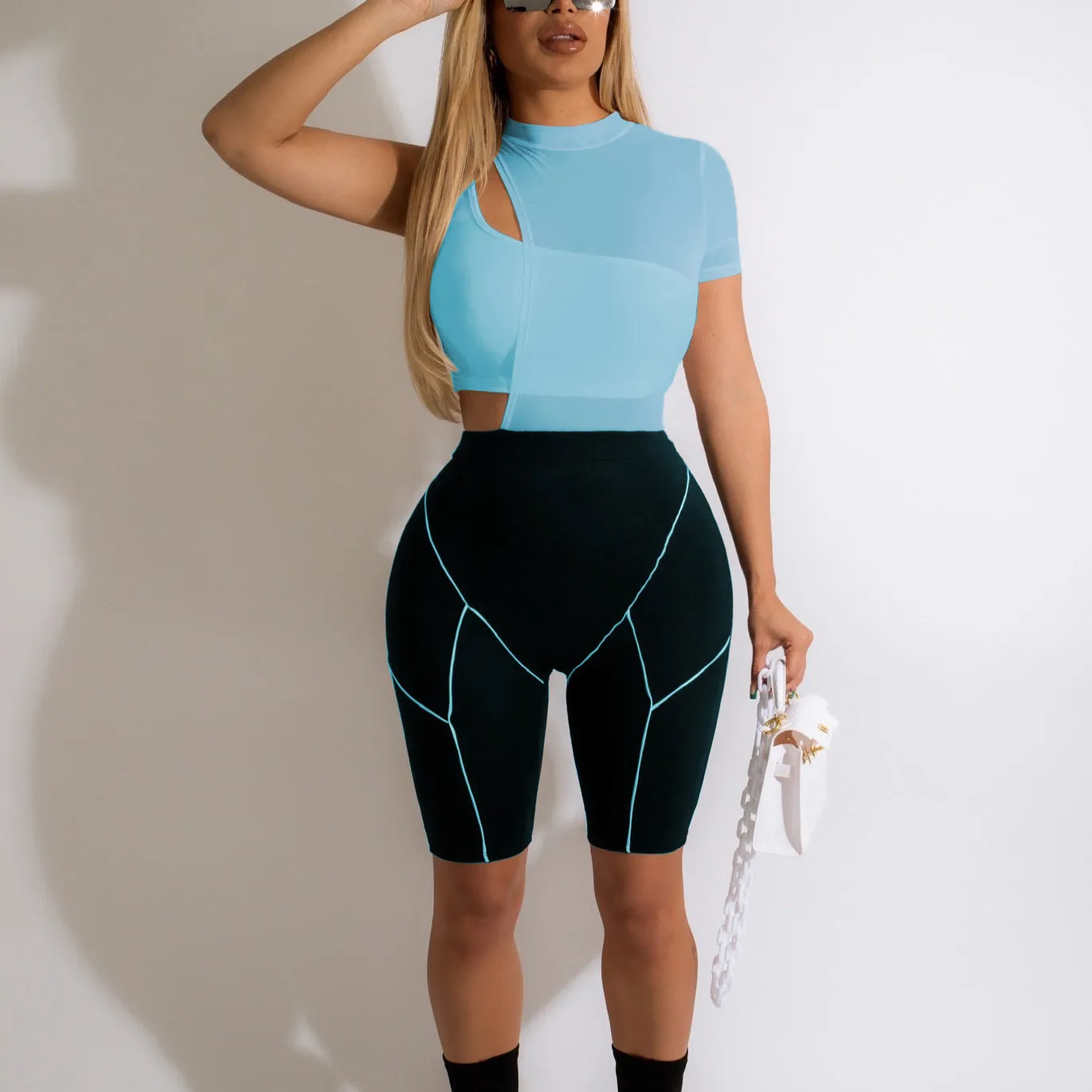 Mesh T Shirts & Vests & Cropped Pants Wholesale Women'S Sets