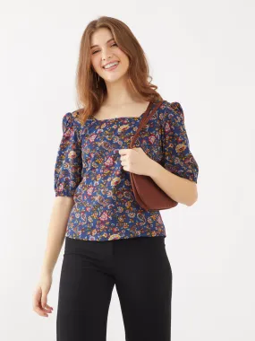 Navy Blue Bohemian Printed Regular Top