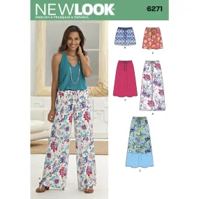 New Look Pattern 6271 Misses' Skirt in Three Lengths and Pants or Shorts