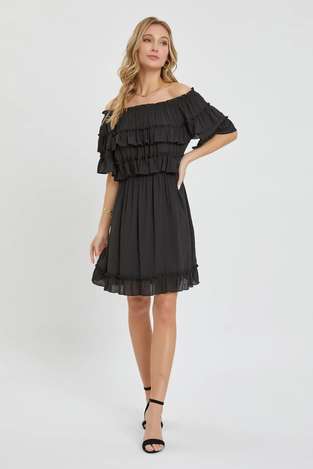 Off Shoulder Ruffle Dress - 3 colors