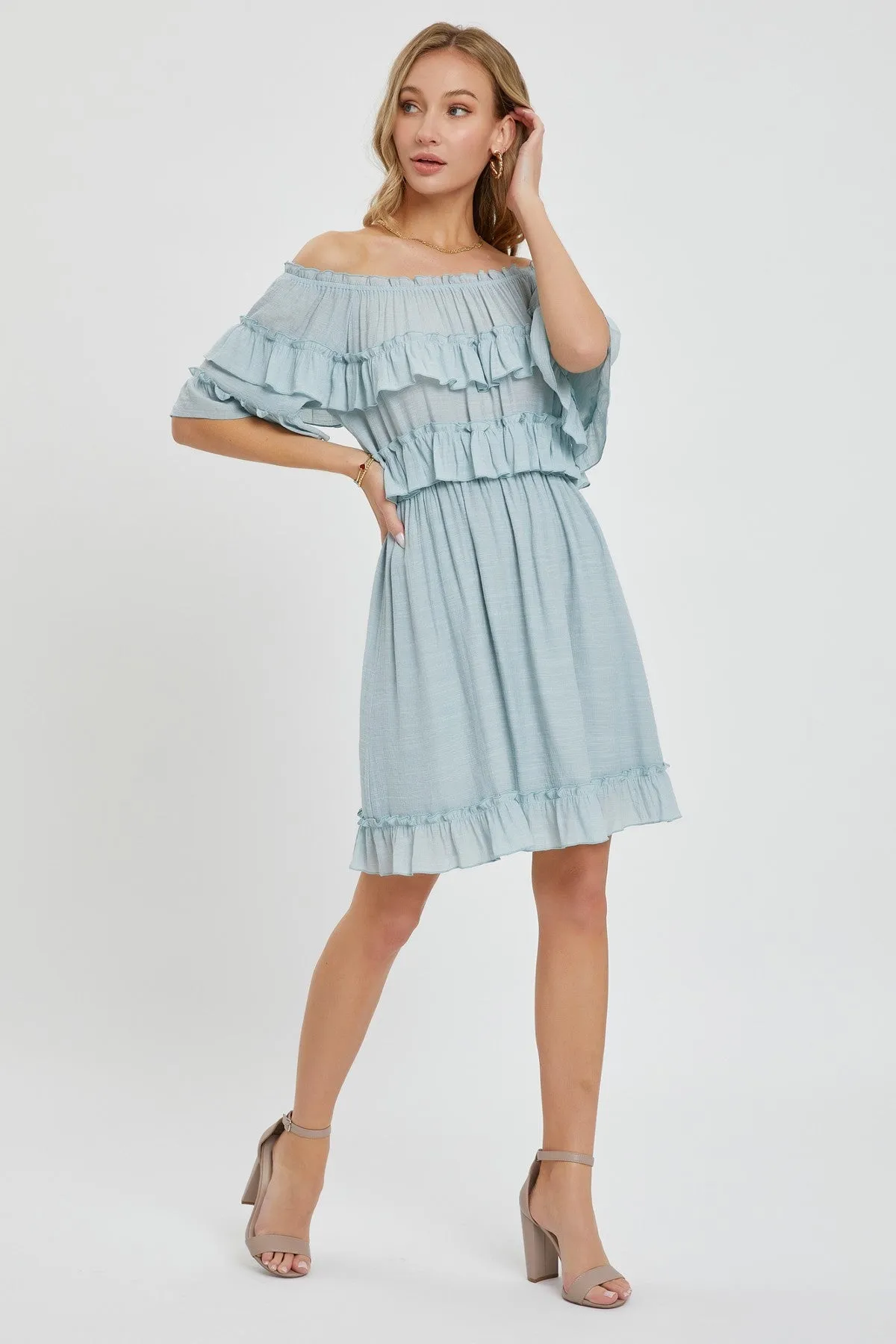 Off Shoulder Ruffle Dress - 3 colors