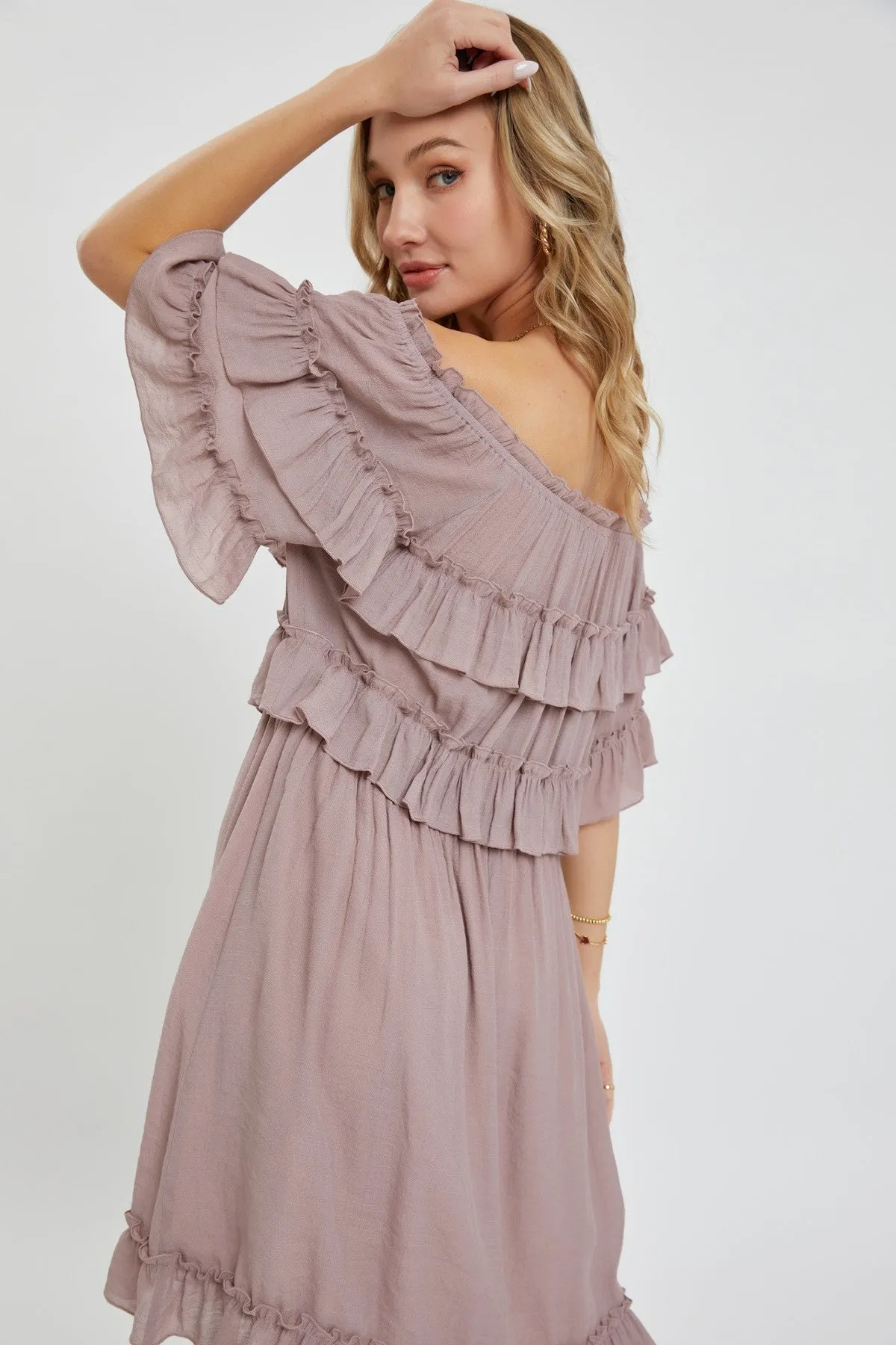 Off Shoulder Ruffle Dress - 3 colors