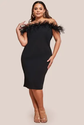 Off The Shoulder Feather Midi Dress - Black by Goddiva Plus