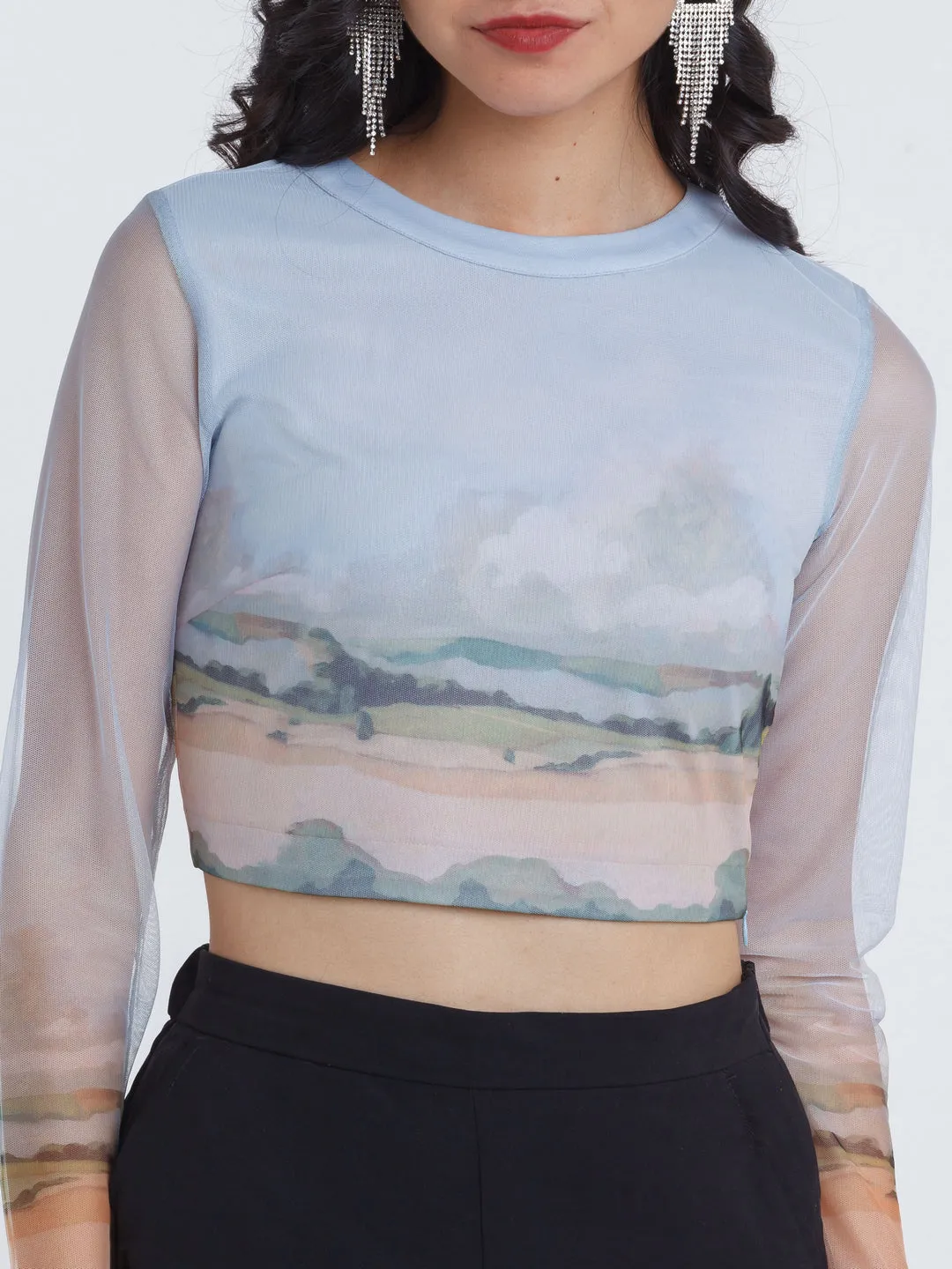 Off White Printed Fitted Top