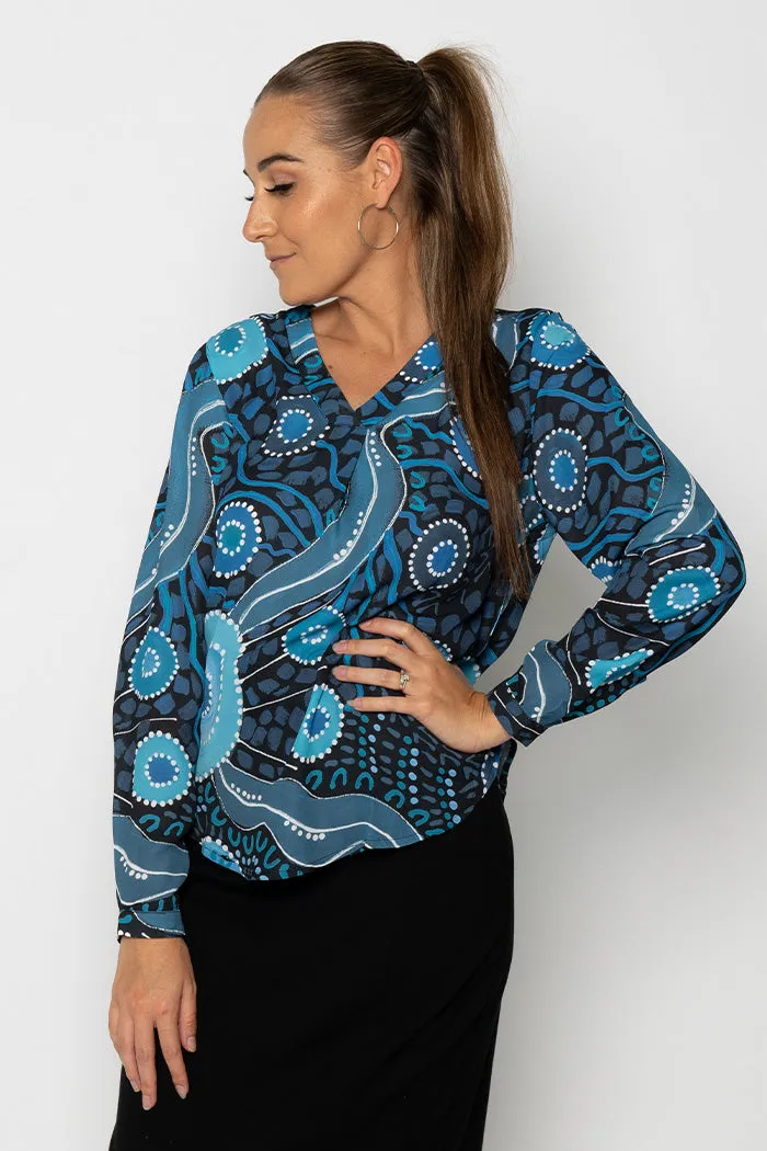 Ongoing Journey V Neck Women's Long Sleeve Blouse