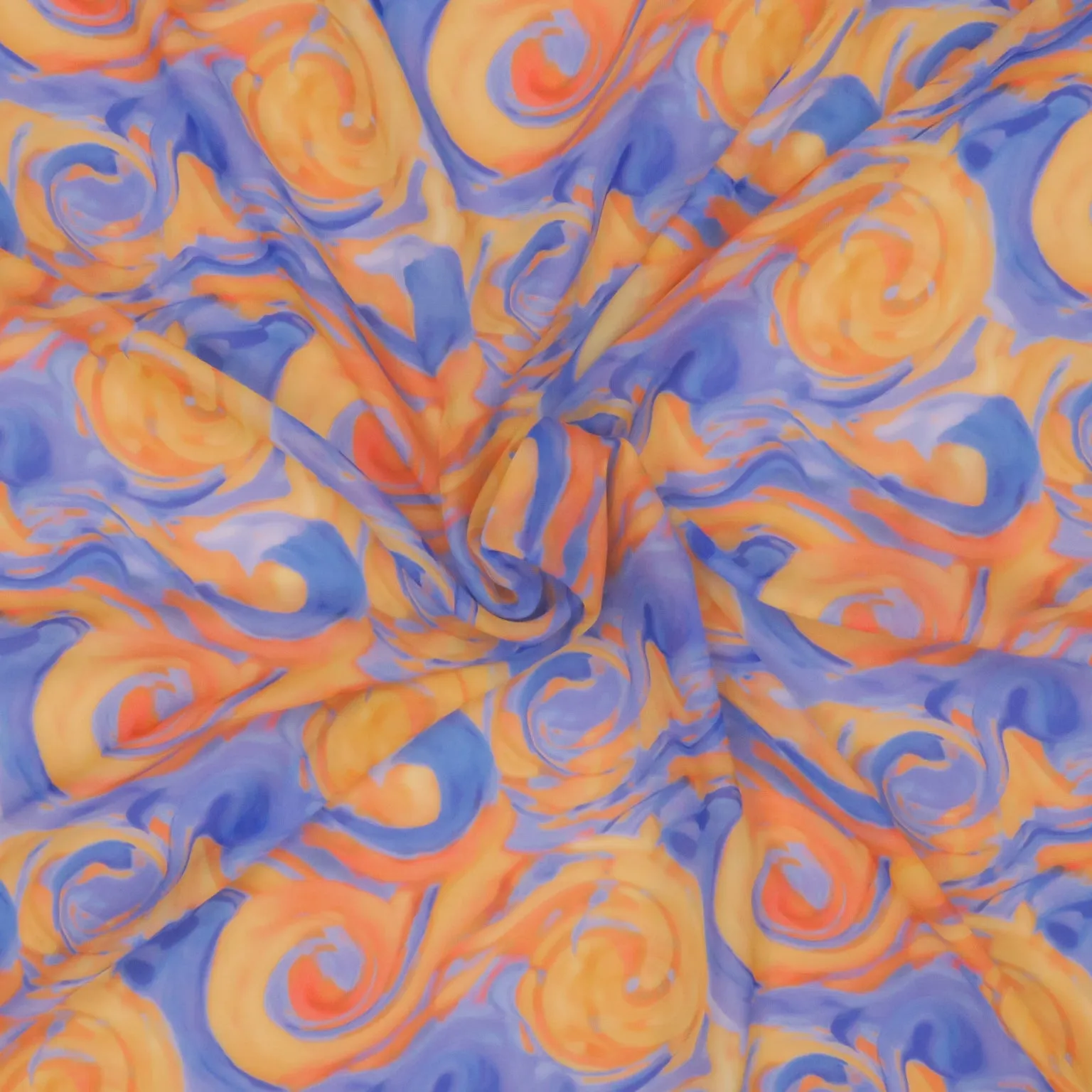 Orange and Purple Water Color Abstract Art Printed Silk Chiffon Fabric