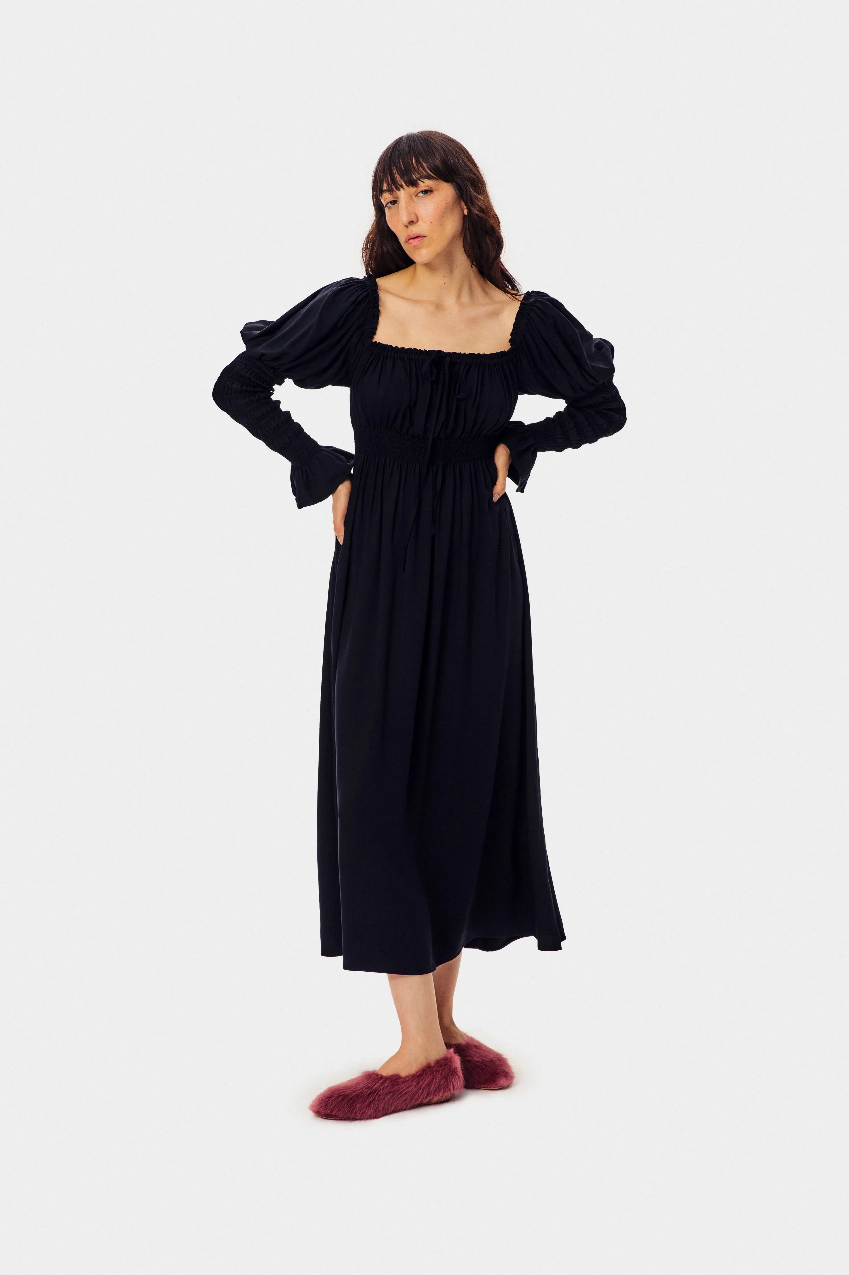 Paloma Shirred Maxi Dress in Black