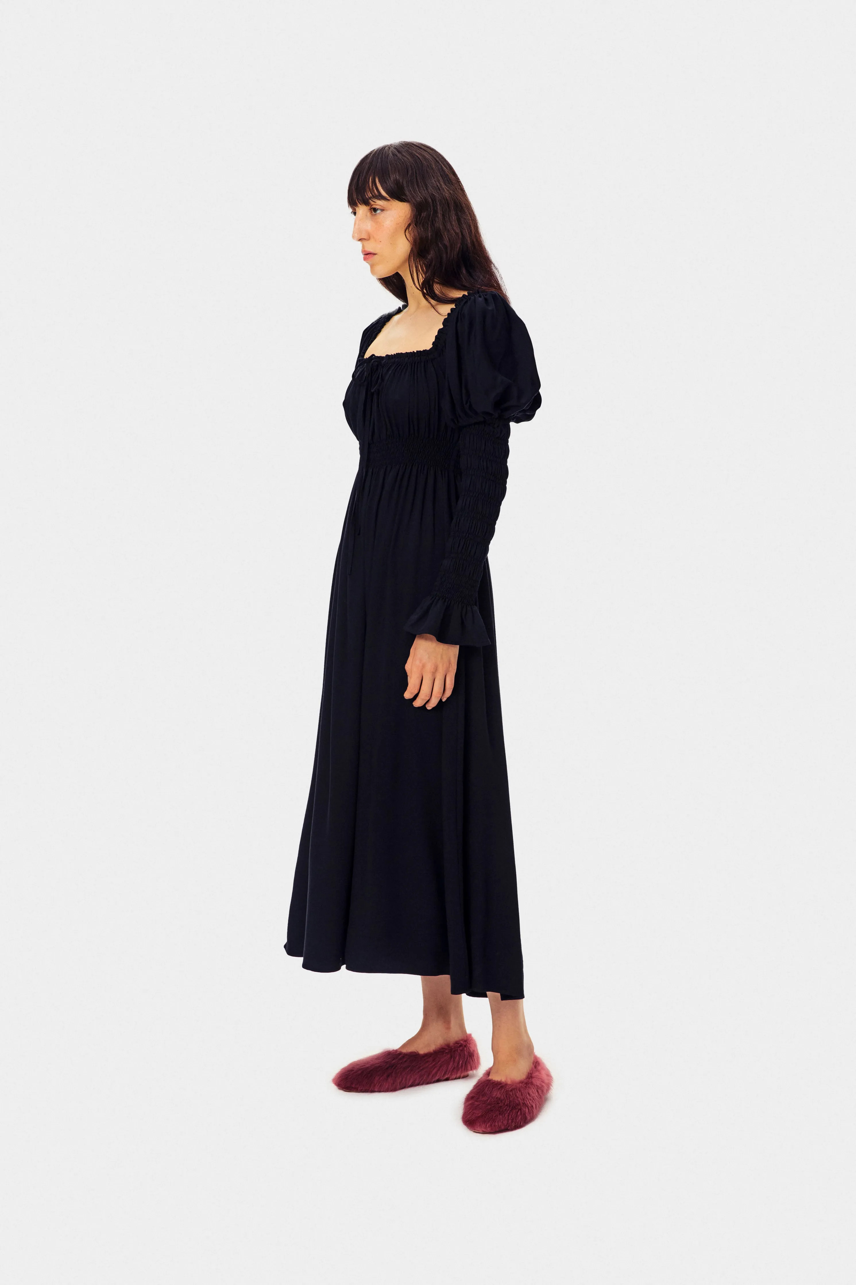 Paloma Shirred Maxi Dress in Black