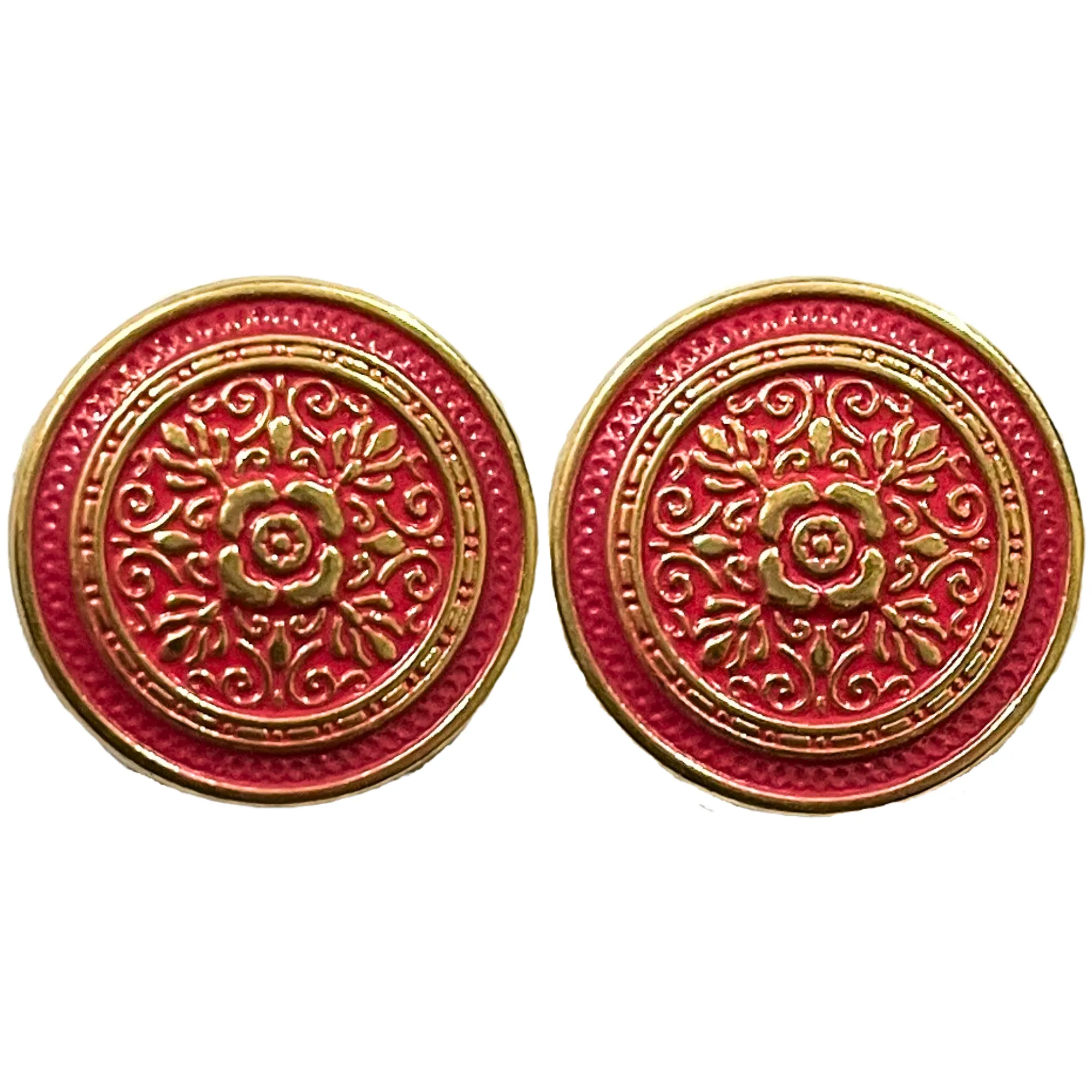 Pink & Golden Eye Catchy Floral 1 Hole Round Metal Buttons