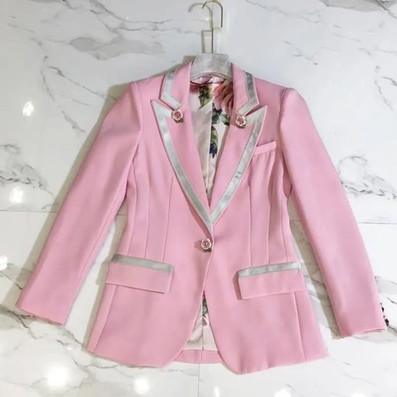 Pink Elegant Fashion Single Button Office Lady Blazer