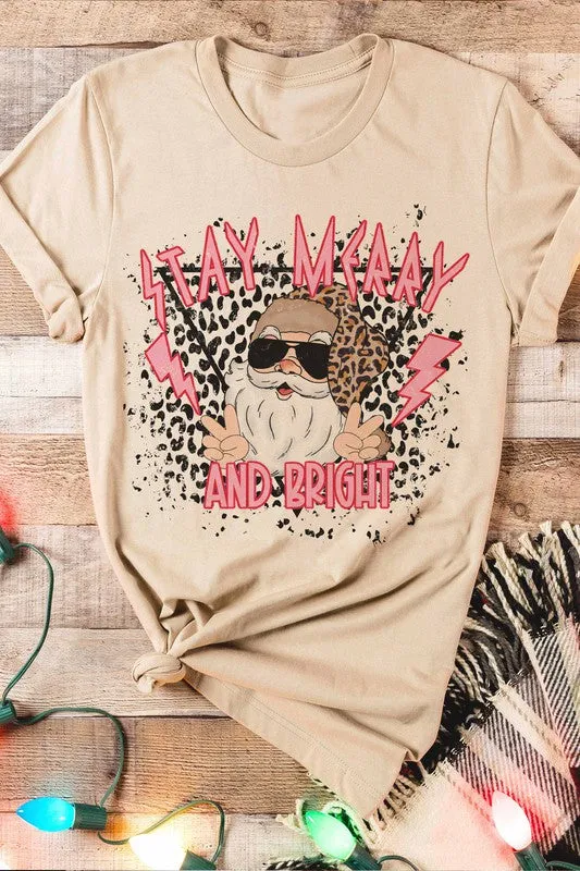 PLUS SIZE LEOPARD STAY MERRY AND BRIGHT SANTA TEE