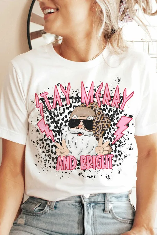 PLUS SIZE LEOPARD STAY MERRY AND BRIGHT SANTA TEE