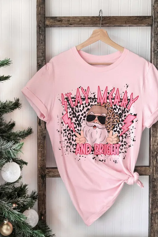 PLUS SIZE LEOPARD STAY MERRY AND BRIGHT SANTA TEE