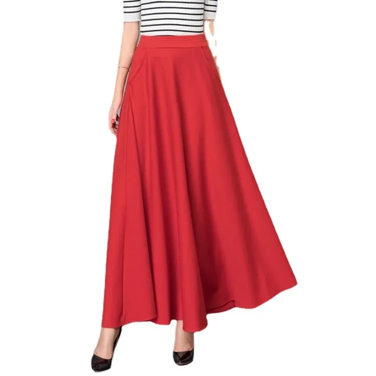 Plus Size Solid Colored Skirt Southeast Asia High Waist Slim Look Four Seasons Elegant Flare A-Line Women Skirt