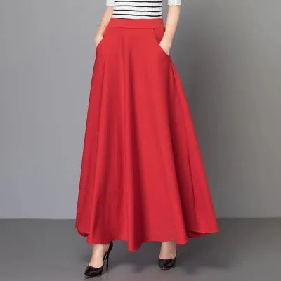 Plus Size Solid Colored Skirt Southeast Asia High Waist Slim Look Four Seasons Elegant Flare A-Line Women Skirt