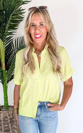 Pop the Lime Short Sleeve Blouse Top