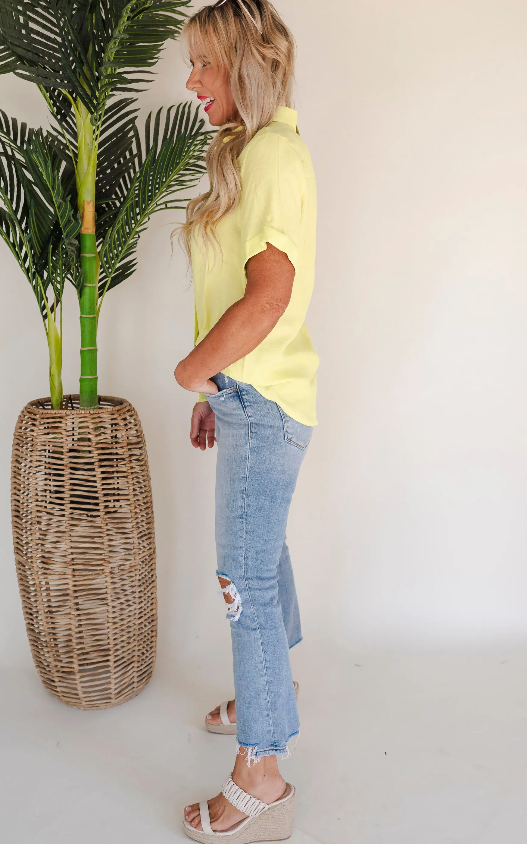 Pop the Lime Short Sleeve Blouse Top