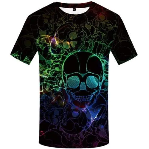 Rainbow T-shirt Men Skull T-shirts Graphic Punk Rock Tshirts Cool Skeleton T-shirts 3d Black Tshirt Anime Short Sleeve Punk Rock