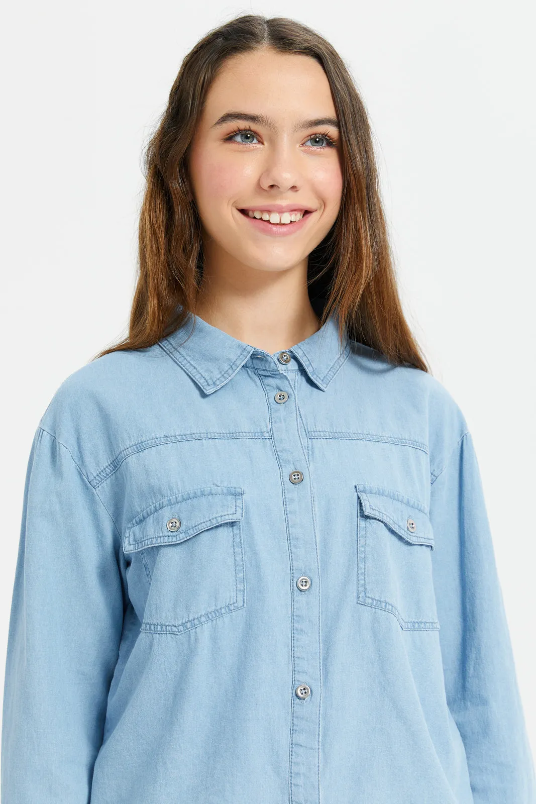 Senior Girls Blue Denim Collared Blouse