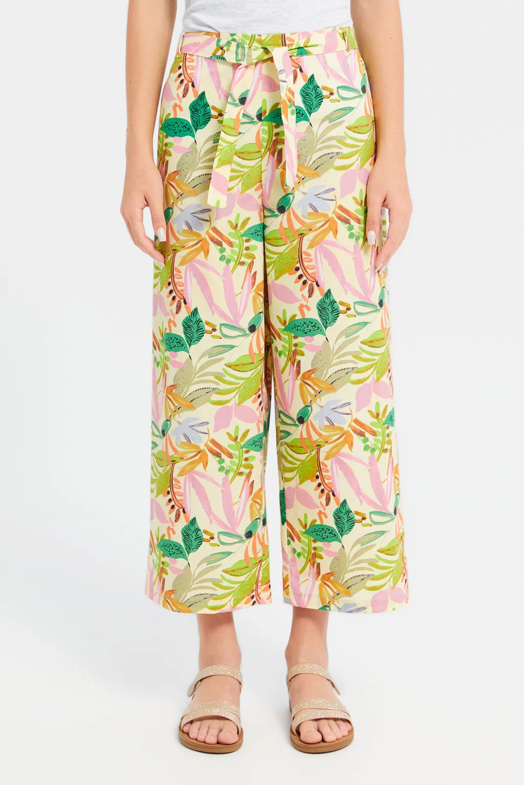 Senior Girls Yellow Tropical Culotte Pants