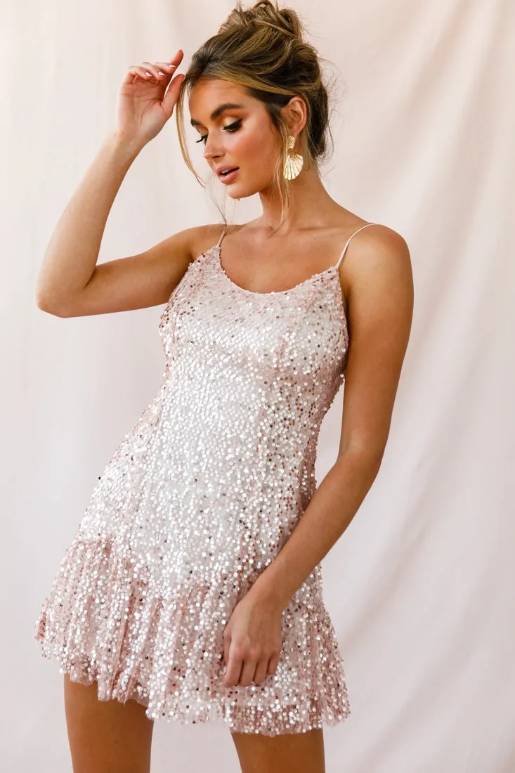 Shine Spaghetti Strap Sequin Mini Dress Rose Gold