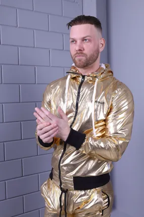 Shiny Nylon Tracksuit Jacket - Gold