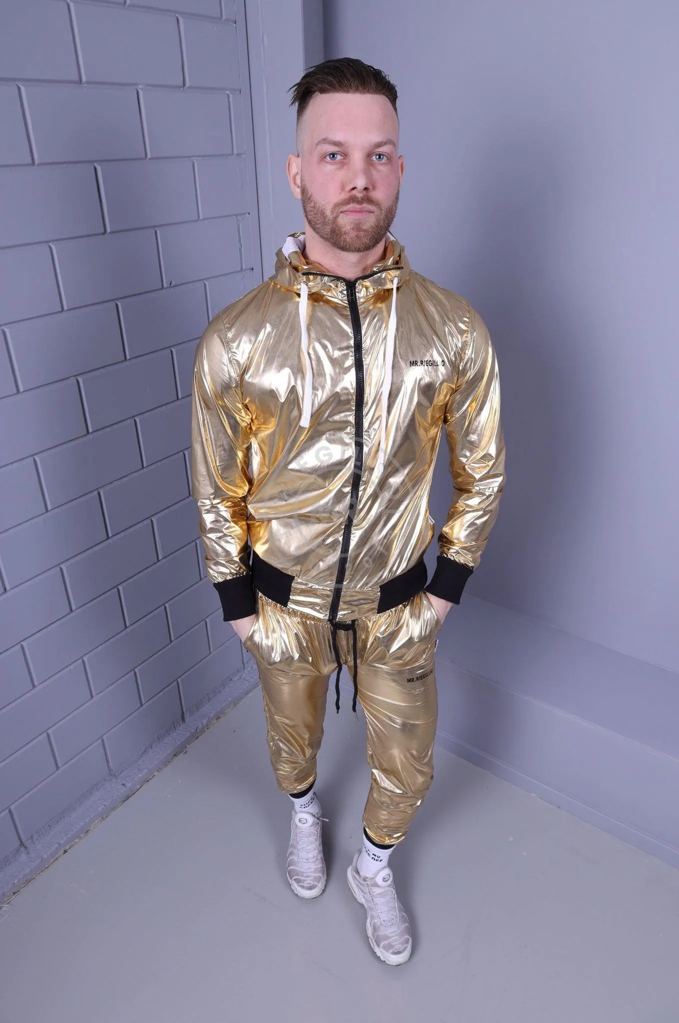 Shiny Nylon Tracksuit Pants - Gold