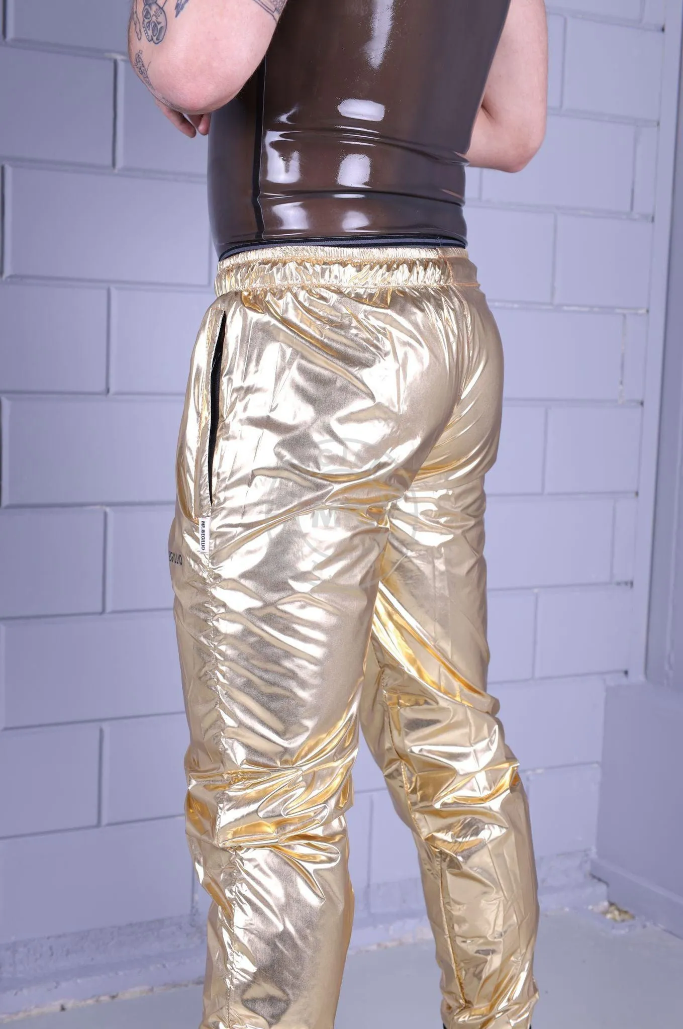 Shiny Nylon Tracksuit Pants - Gold